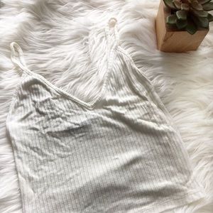 Brandy Melville White Ribbed V neck Tank Top